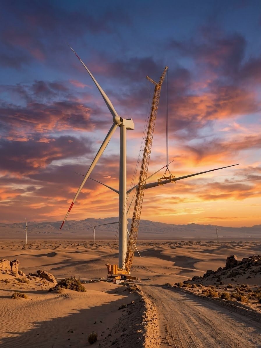 Izaje de aerogenerador con grúa de gran tonelaje